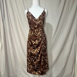 Urban‎ Outfitters Brown Satin Butterfly Slip Dress Small Ruched Side Open Back